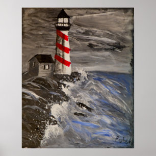 Poster Le phare aux rayures rouges