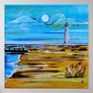 Poster Le phare sur la plage Peinture d'Alfred Fox