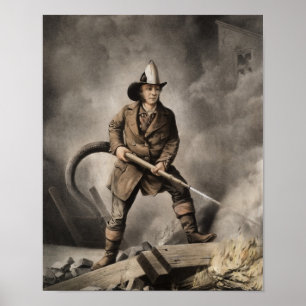 Poster Le pompier américain face à l'ennemi - 1858