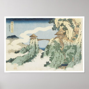 Poster Le pont Cloud suspendu, Hokusai, 1834
