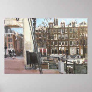 Poster Le pont d'Amsterdam et le canal Maisons Art