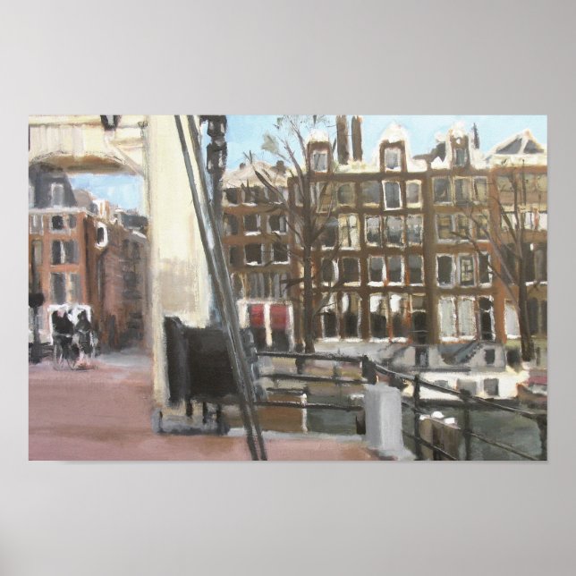 Poster Le pont d'Amsterdam et le canal Maisons Art (Devant)