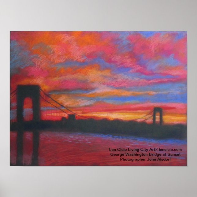 Poster Le pont George Washington au coucher du soleil (Devant)