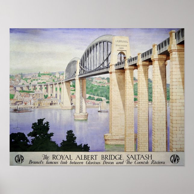 Poster Le pont Royal Albert, Vintage voyage de Saltash (Devant)