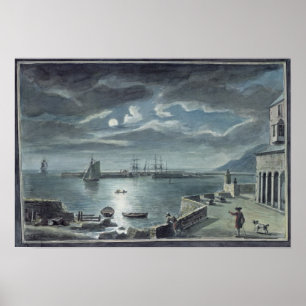 Poster Le port et le Cobb, Lyme REGIS par clair de lune