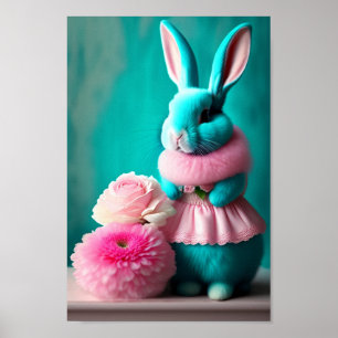 Poster Le Portrait Turquoise de Lapin de Pâques