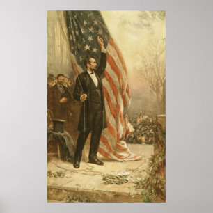 Poster Le président Abraham Lincoln sous le drapeau améri