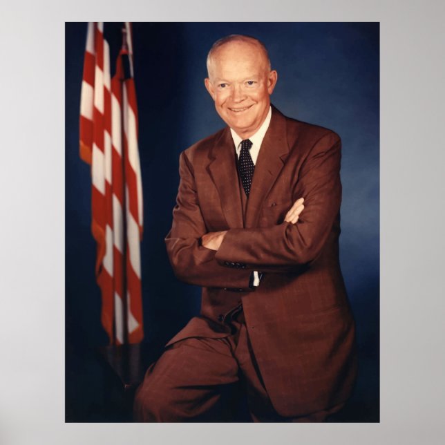 Poster Le président Eisenhower et le drapeau américain (Devant)