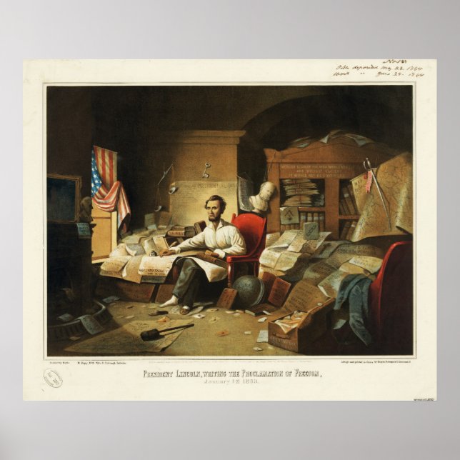 Poster Le Président Lincoln Écrit une proclamation de la  (Devant)