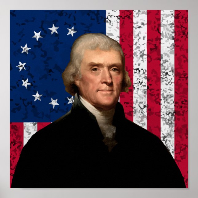 Poster Le président Thomas Jefferson et le drapeau améric (Devant)