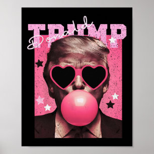 Poster Le président Trump soufflant du Bubble Gum rose dr