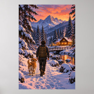 Poster Le promeneur dans les bois enneigés