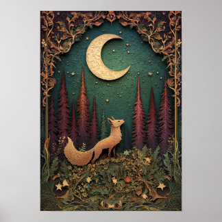 Poster Le renard | Art Night Spring Forest
