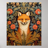 Le renard et les fleurs rouges style Art nouveau