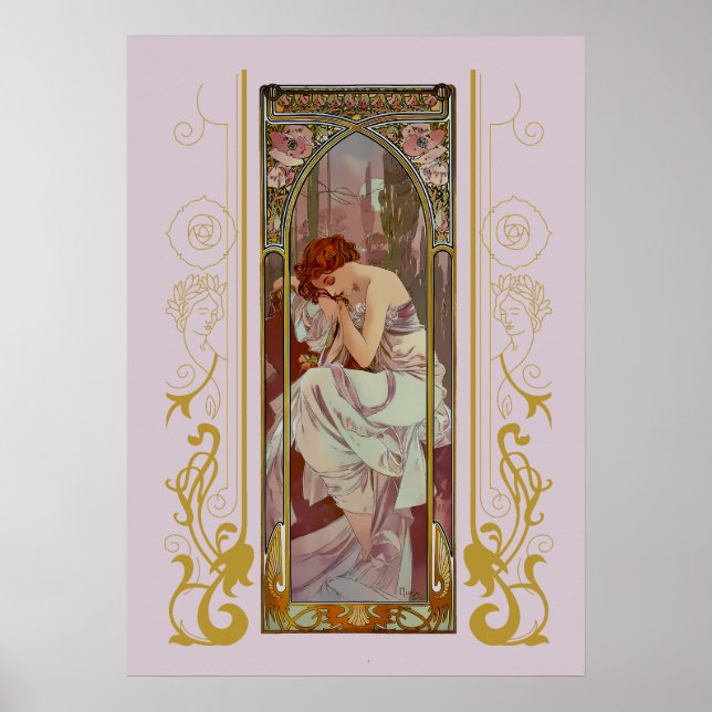 Poster Le repos de la nuit Art Nouveau par Alphonse Mucha (Devant)