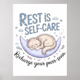 Poster Le repos est l'autosoins - conception de chats cou