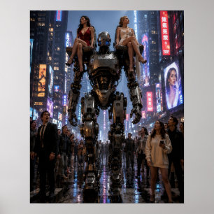 Poster Le Robot Marchant à Travers la Ville
