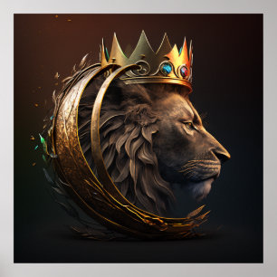 Poster Le roi couronné de la Jungle Lion en Couronne d'or
