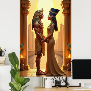 Poster Le roi Toutânkhamon et la reine Néfertiti debout