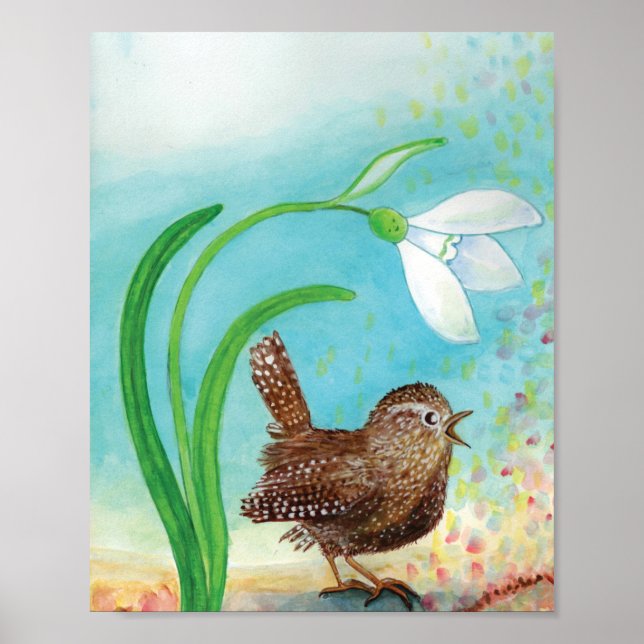 Poster Le roitelet chante à l'aube au printemps Pépinière (Devant)