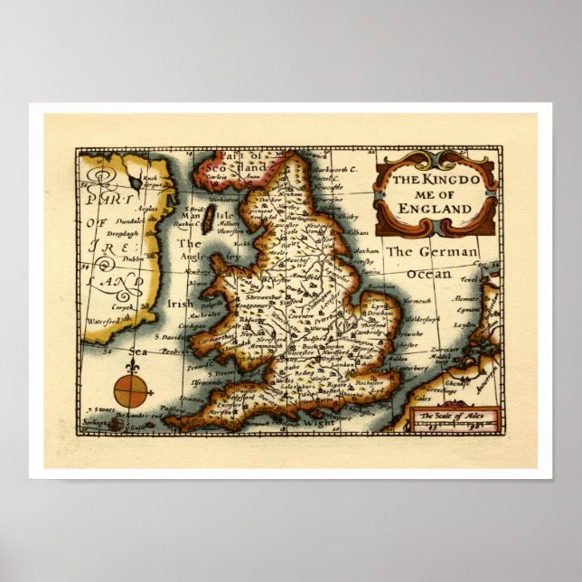 Poster Le royaume d'Angleterre Ancien Atlas Carte (Devant)