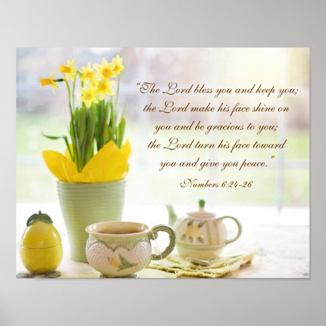 Poster Le Seigneur Vous Bénit Bible Verse Tea Party Daffo (Devant)