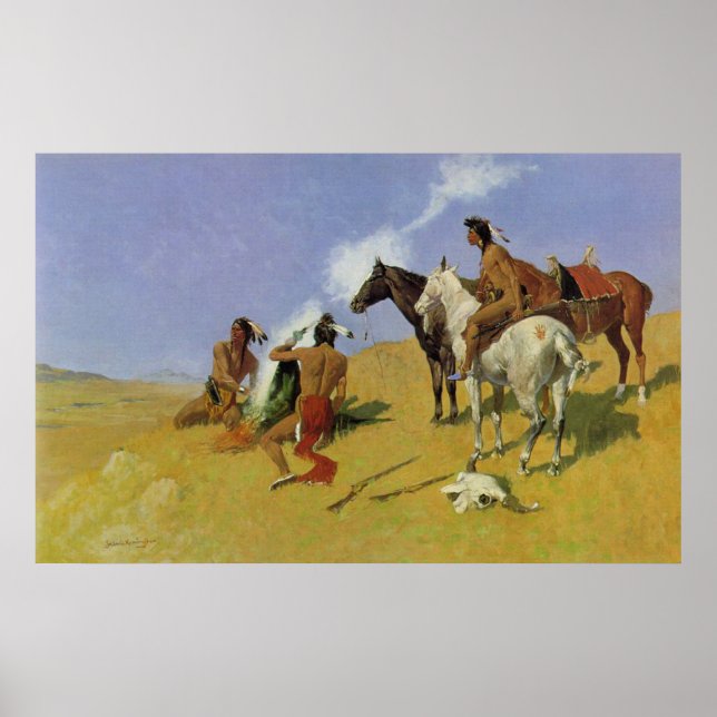 Poster Le signal de fumée ~ Frederic Remington (Devant)