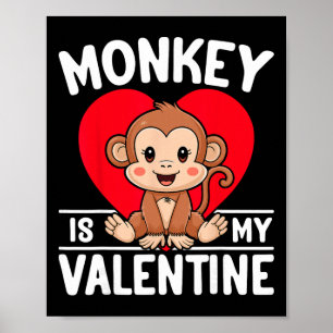 Poster Le singe est mon cœur de la Saint-Valentin Singe m