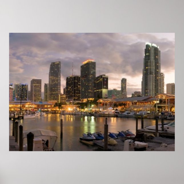 Poster Le skyline financier de Miami à la tombée de la nu (Devant)