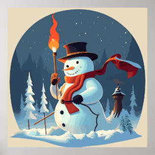 Poster Le Snowman porte le flambeau olympique