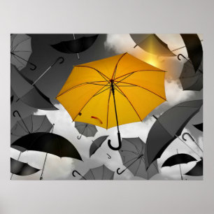 Poster Le soleil arrive, avalanche de parapluies,