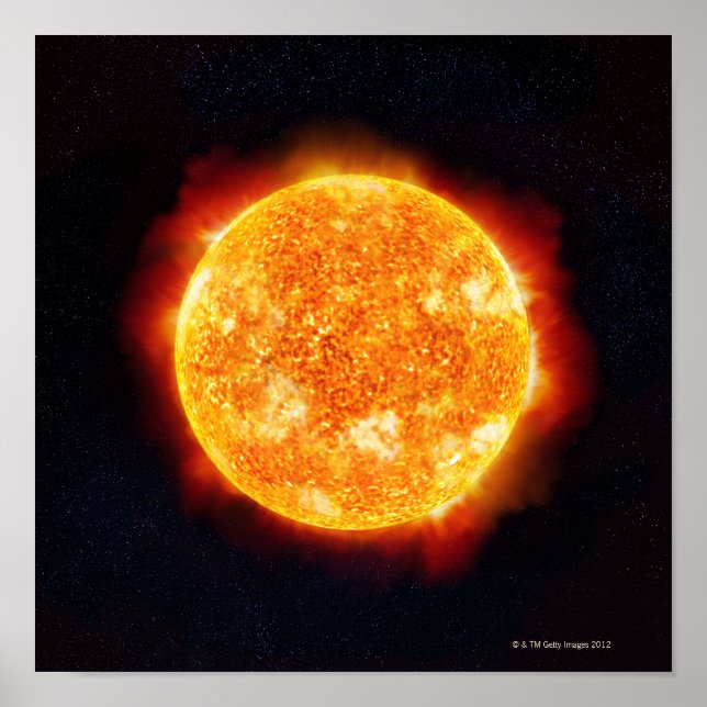 Poster Le Soleil montrant des éruptions solaires contre u (Devant)