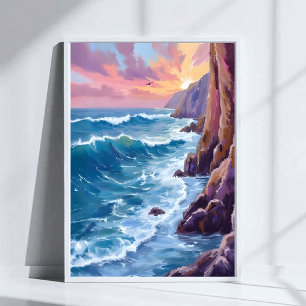 Poster Le souffle de l'océan   Aquarelle de la côte de me