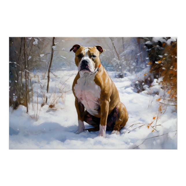 Poster Le Staffordshire Américain Laisser Neige Noël (Devant)
