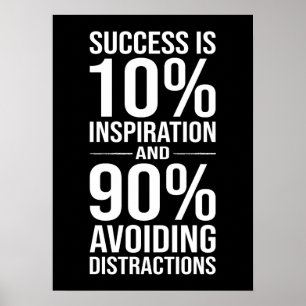 Poster Le succès est 90% d'éviter les distractions, drôle