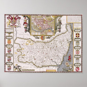 Poster Le Suffolk et la situation d'Ipswich