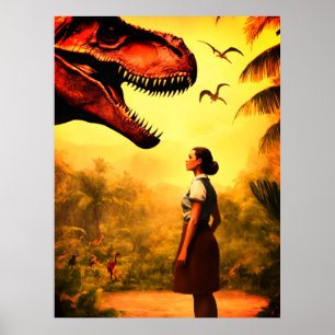 Poster Le T-Rex va-t-il obtenir la fille dans la forêt su