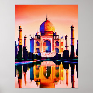 Poster Le Taj Mahal contre un ciel couché de soleil