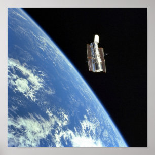 Poster Le télescope spatial Hubble avec une terre bleue