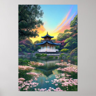 Poster Le temple japonais aux murs blancs enchanteur