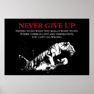 Poster Le tigre noir blanc n'abandonne jamais la motivati