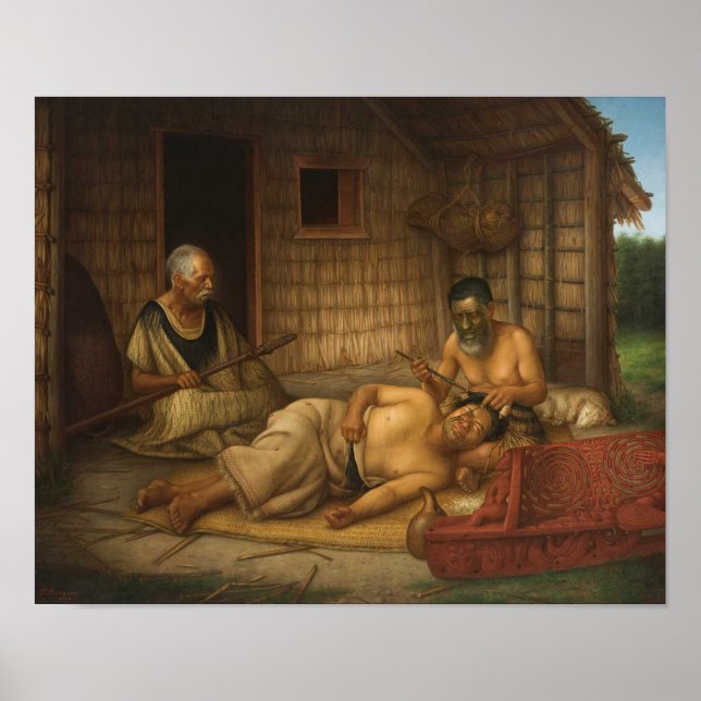 Poster 'Le Tohunga-ta-moko au travail' - G. Lindauer (Devant)