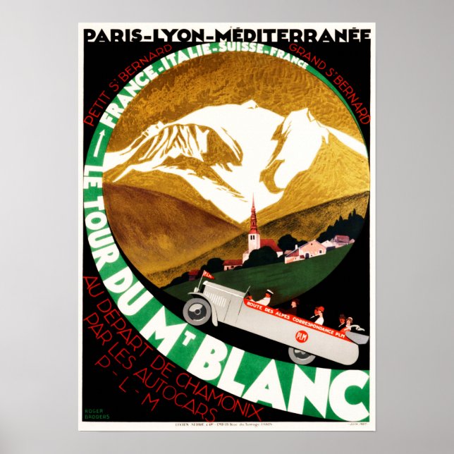 Poster Le Tour Du MONT BLANC Chamonix Vieux Voyage Suisse (Devant)