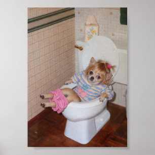 Poster Le triomphe aux toilettes du Chihuahua rétro d'Hea