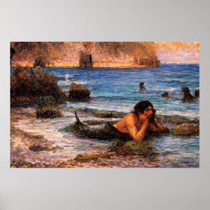 Poster Le Triton par John William Waterhouse