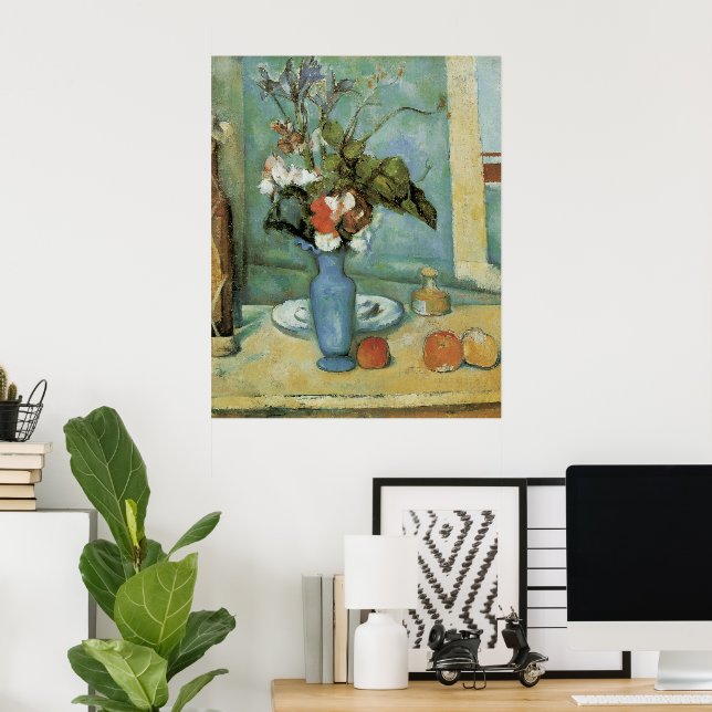 Poster Le Vase Bleu (Fleurs et Fruits) par Paul Cezanne (Bureau à domicile)