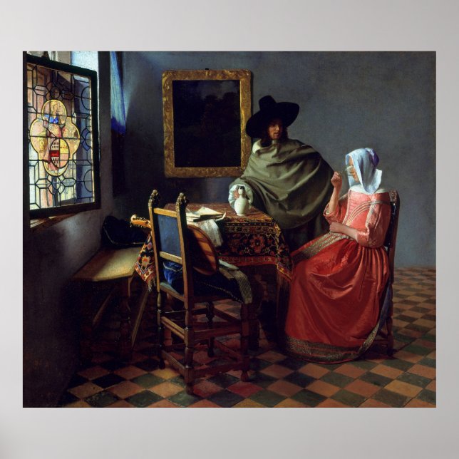 Poster Le verre du vin de Johannes Vermeer, Grand (Devant)
