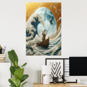 Poster Le Vieux Homme Et La Vague Géante