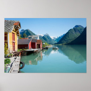 Poster Le village du Fjæ, fjord en Norvège