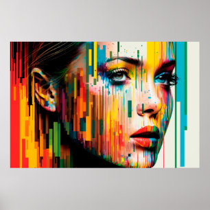 Poster Le visage de la femme fait de barres de couleurs P
